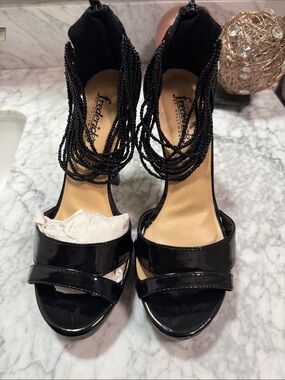 Frederick's of Hollywood Black Beaded High Heel Sandals. Woman’s Size 7 BN